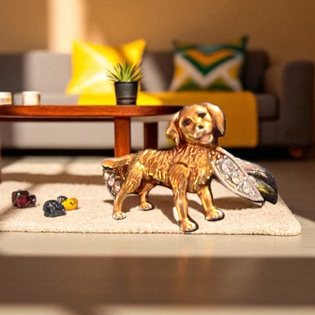 Fine Jewelry Stainless Steel Golden Dog Figurine With Wings Size 105 25$